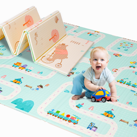 アンチスリップ防水折りたたみ式クロールプレーマットダブルサイドデザイン