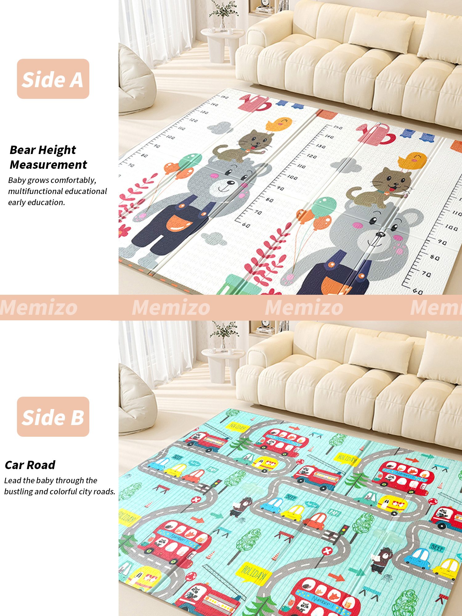 洗えるベイビープレイマットポータブルノンスリップエクストラ大きなクロールマット