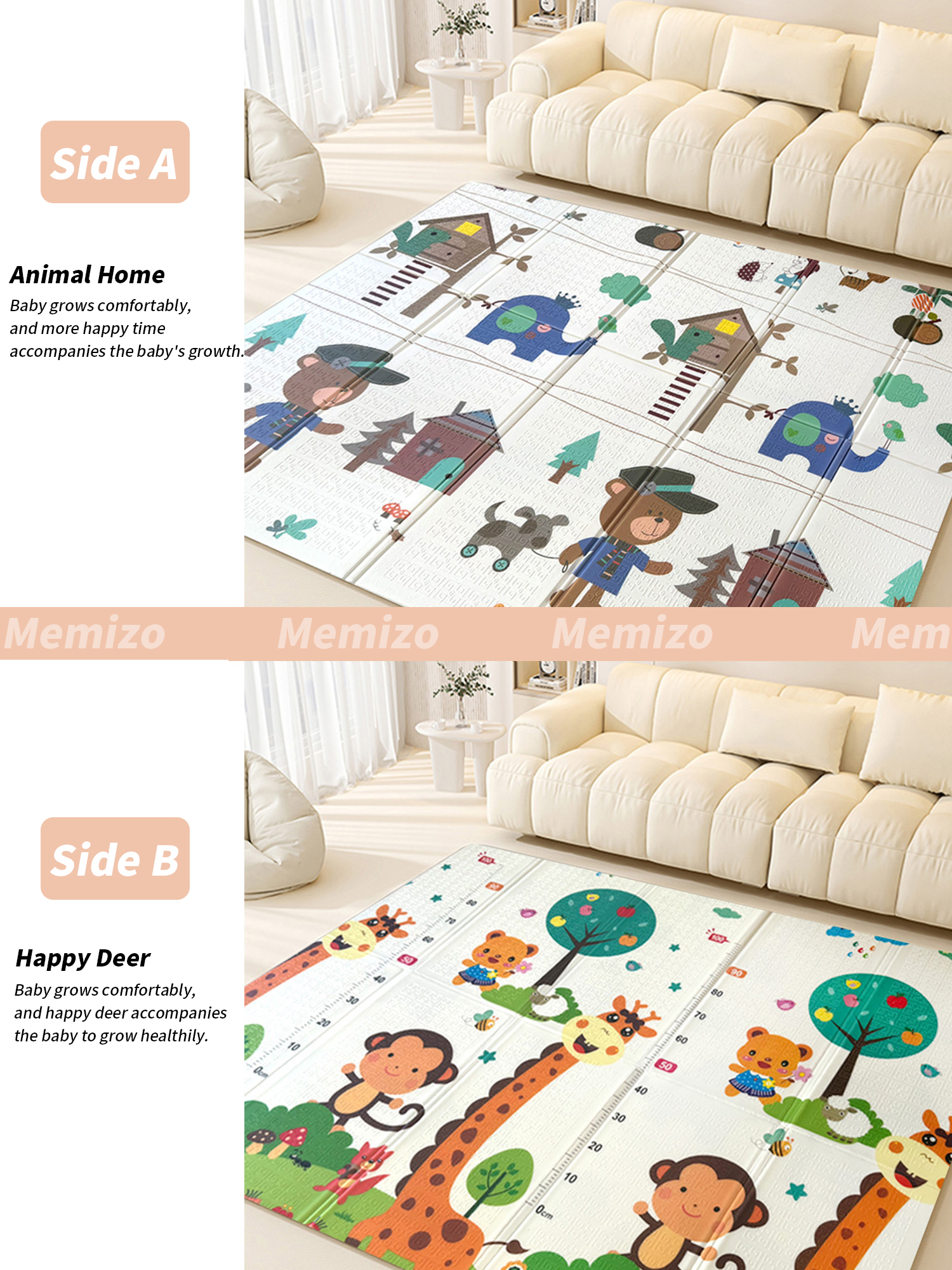 洗えるベイビープレイマットポータブルノンスリップエクストラ大きなクロールマット