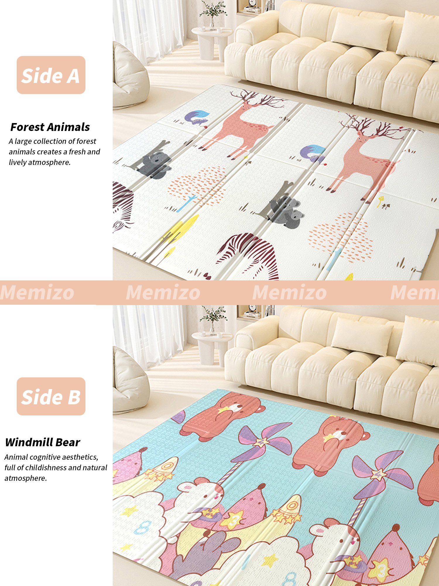 洗えるベイビープレイマットポータブルノンスリップエクストラ大きなクロールマット